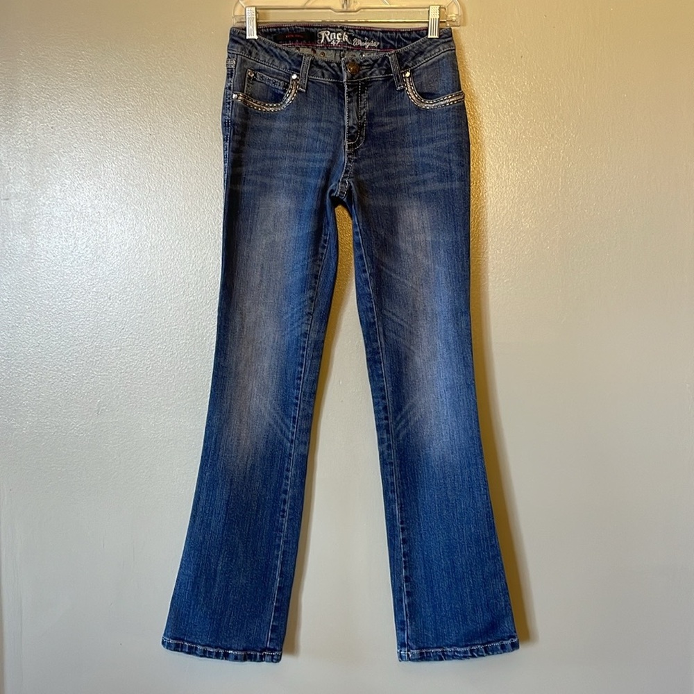 Rock 47, wrangler denim, bootcut, blue jeans. Size 3